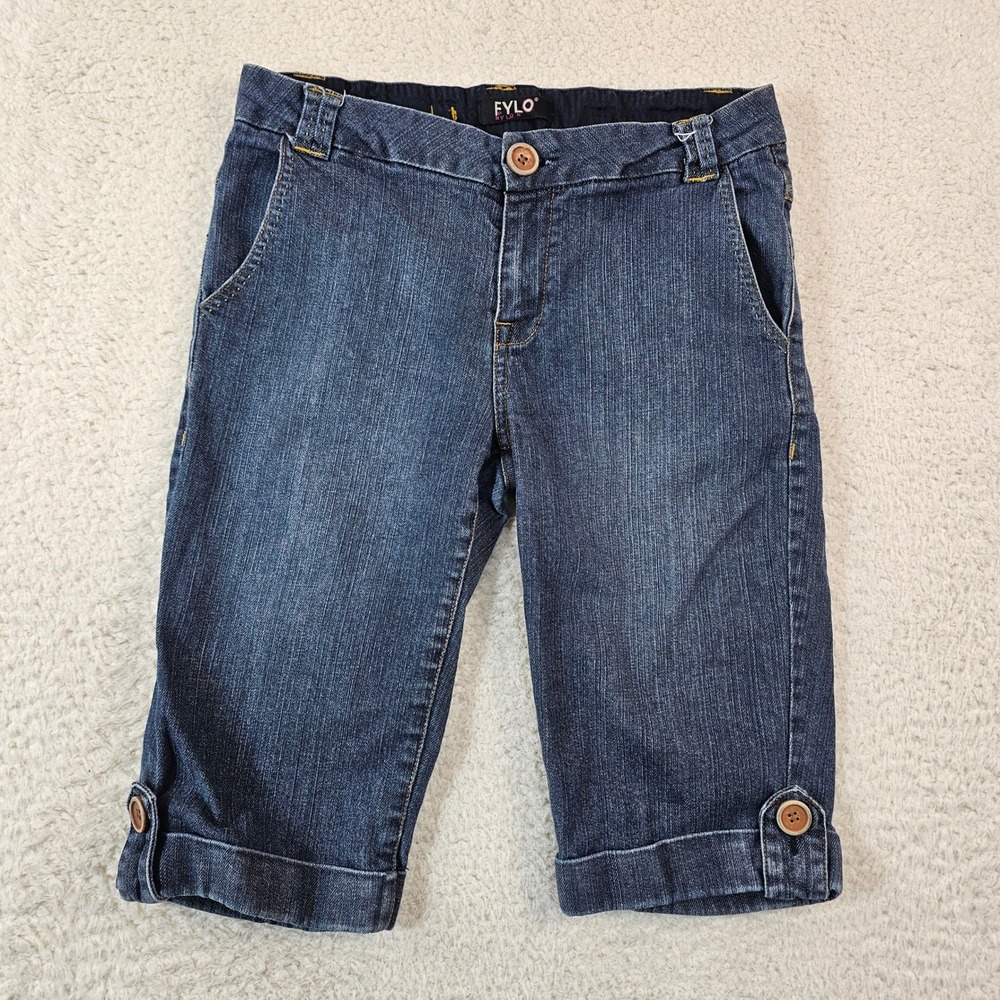 FYLO by Nylon Womens Dark Wash Denim Capri Cropped Jeans Size 6 Button Cuff Hem